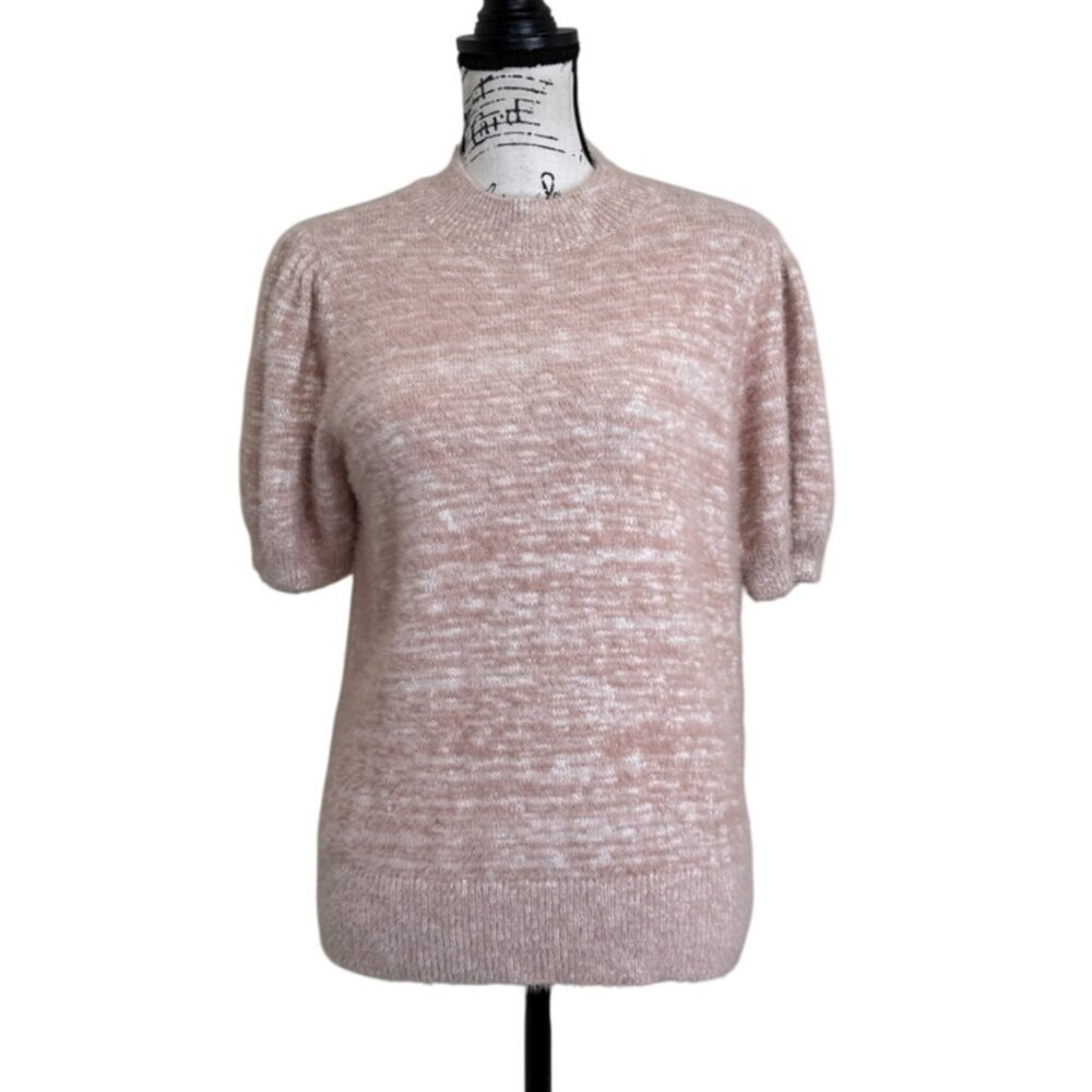CeCe Eyelash Sweater Short Sleeve Knit Pink Mock Neck Womens Size M